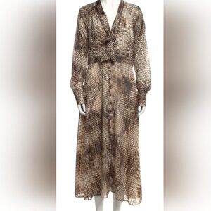 LE SUPERBE Brown Cream Gold Snake Animal Print Pattern Long Sleeve Dress 8
